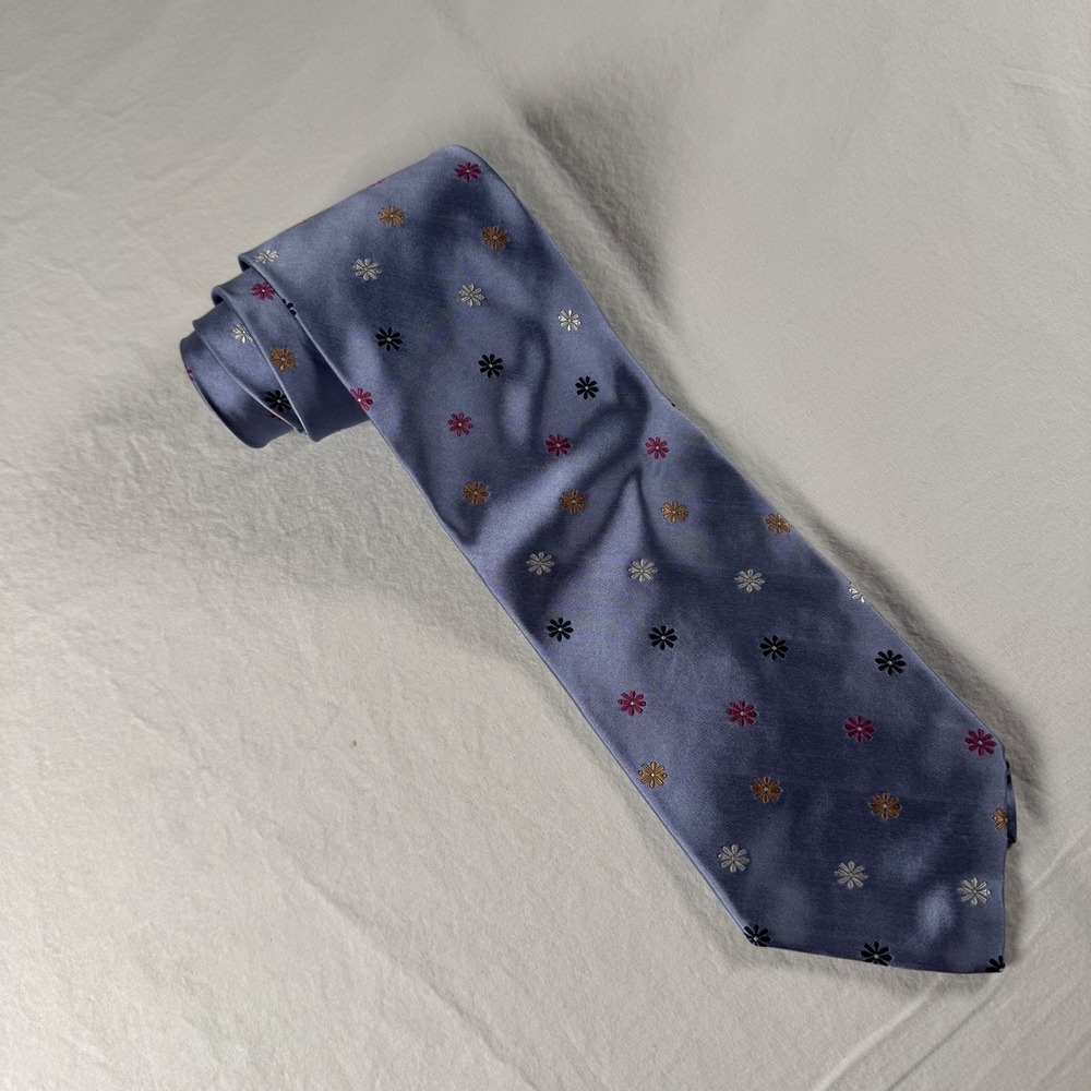 Metropolitan View‎ Men's Blue Floral 100% Silk Handmade Necktie